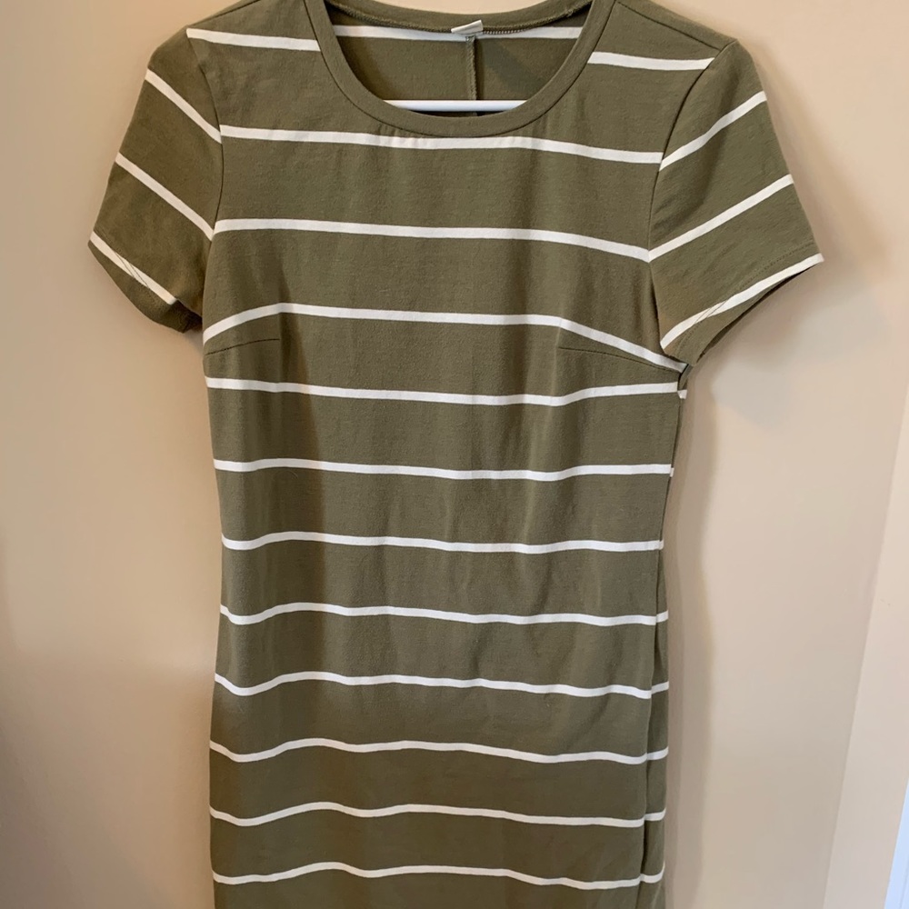Old Navy olive green striped stretch mid dress  XS